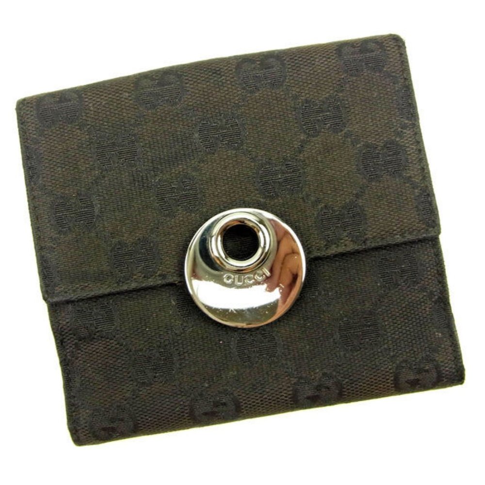 Gucci Wallet Purse Folding wallet GG Black Silver Woman Authentic Used Y6022